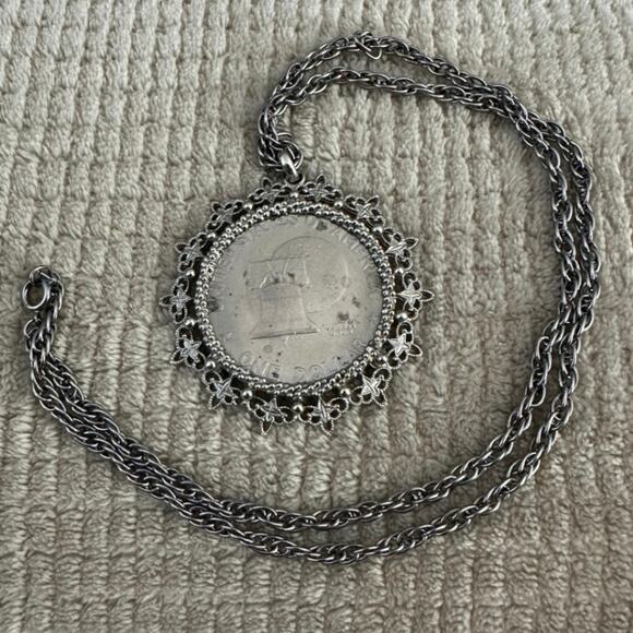 Vintage Moon Landing Silver Dollar Pendant Necklace - Picture 1 of 5